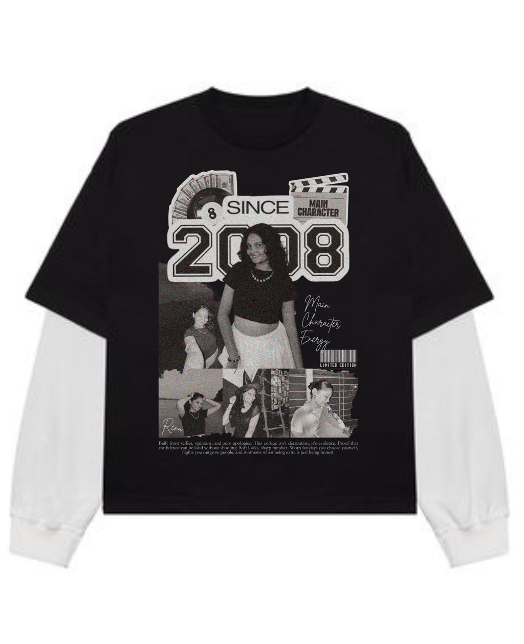 Black With White Sleeve Oversized Tee Front Design