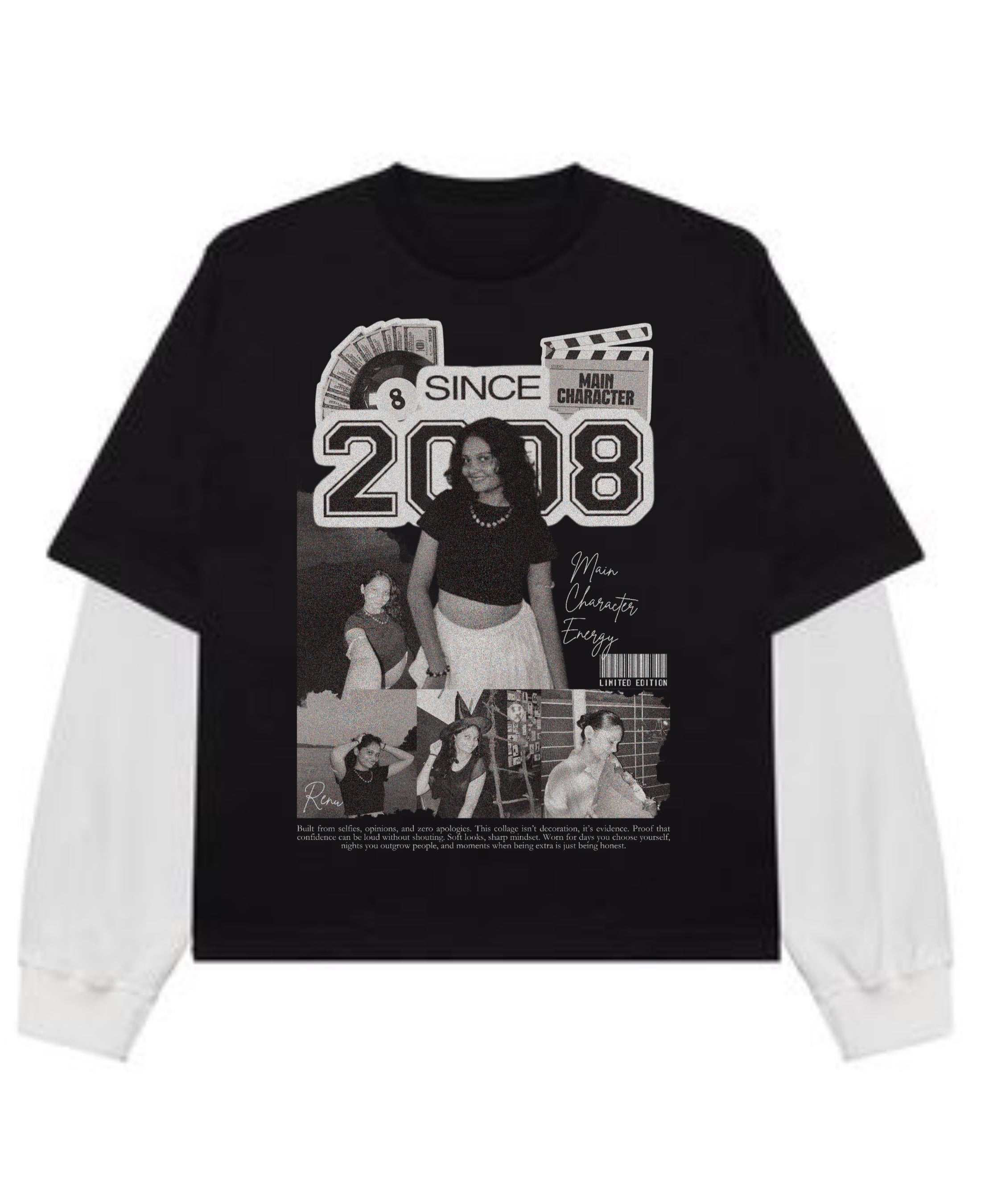 Black With White Sleeve Oversized Tee Front Design